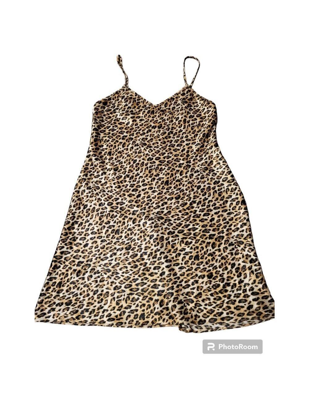 Vintage Y2K Gillian & O'malley Leopard Satin Slip Dress Lingerie Size S